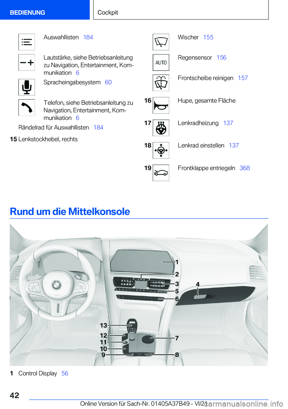 BMW M8 2022  Betriebsanleitungen (in German) �A�u�s�w�a�h�l�l�i�s�t�e�n\_�1�8�4�L�a�u�t�s�t�