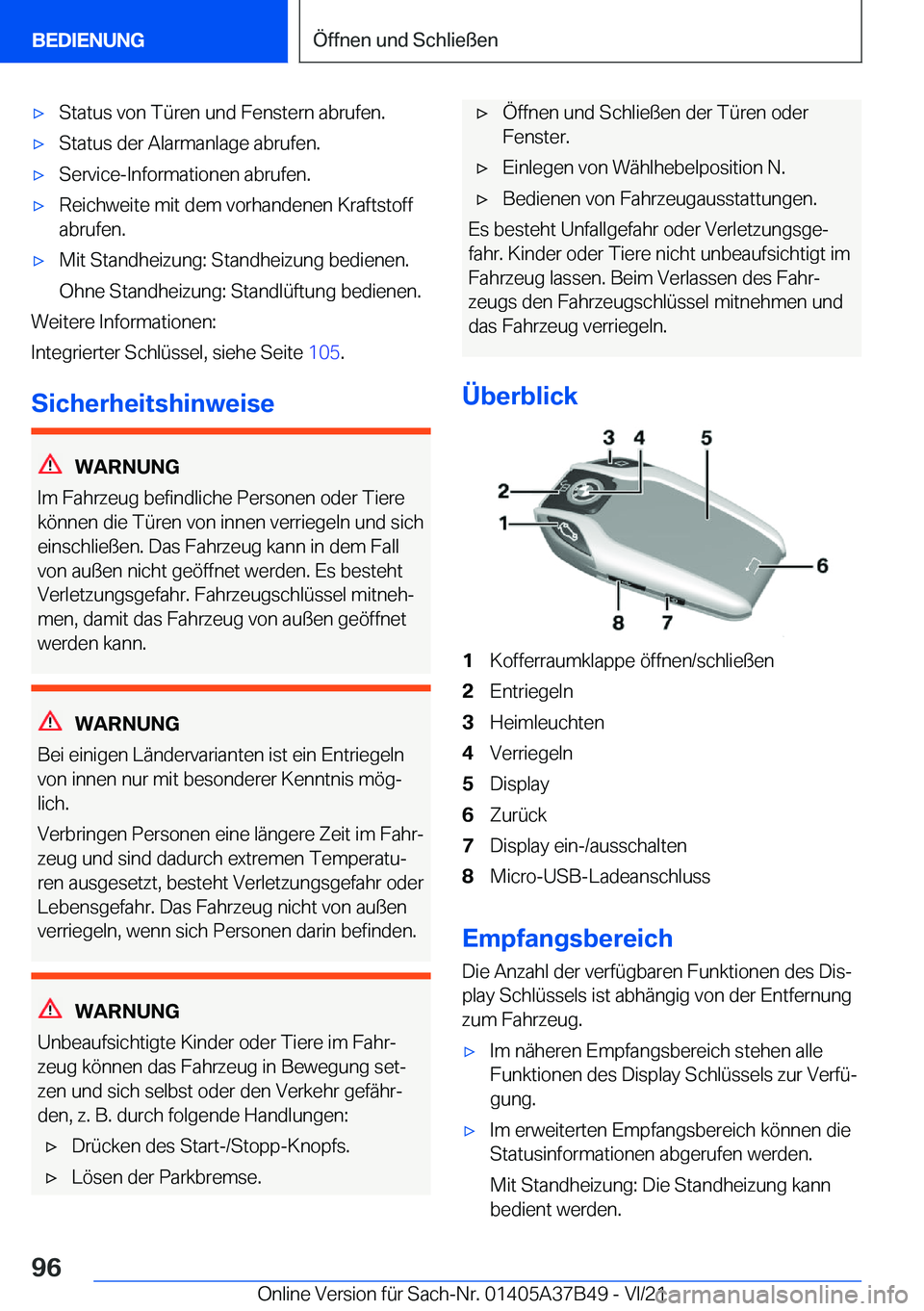 BMW M8 2022  Betriebsanleitungen (in German) 'x�S�t�a�t�u�s��v�o�n��T�