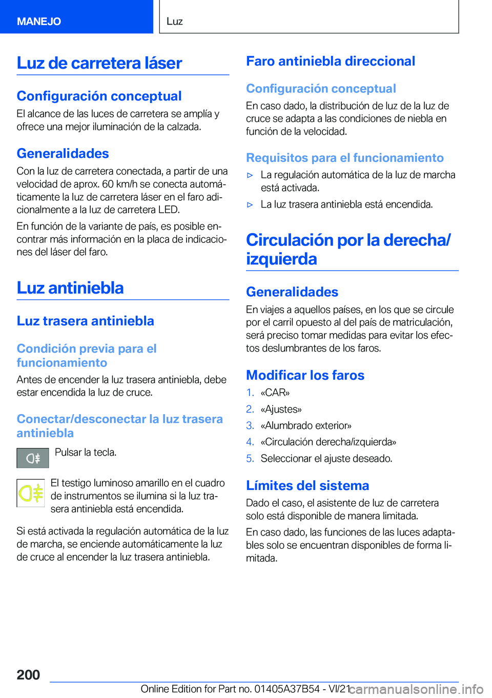 BMW M8 2022  Manuales de Empleo (in Spanish) �L�u�z��d�e��c�a�r�r�e�t�e�r�a��l�