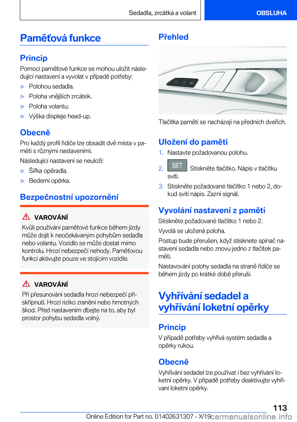 BMW M8 2020  Návod na použití (in Czech) �P�a�m�ě,�o�v�
