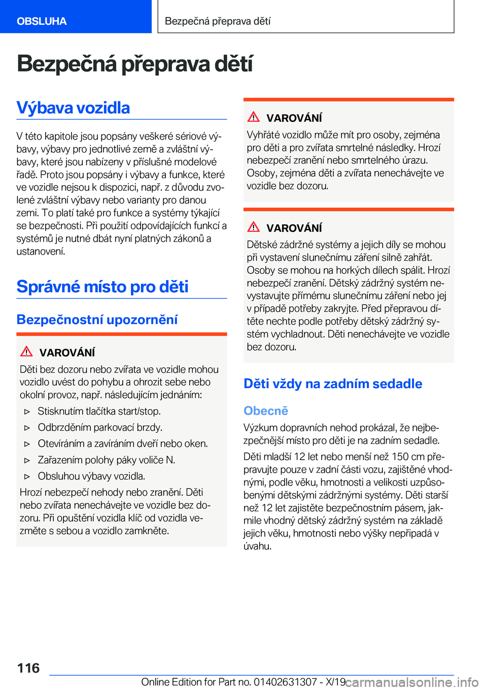 BMW M8 2020  Návod na použití (in Czech) �B�e�z�p�e�č�n�