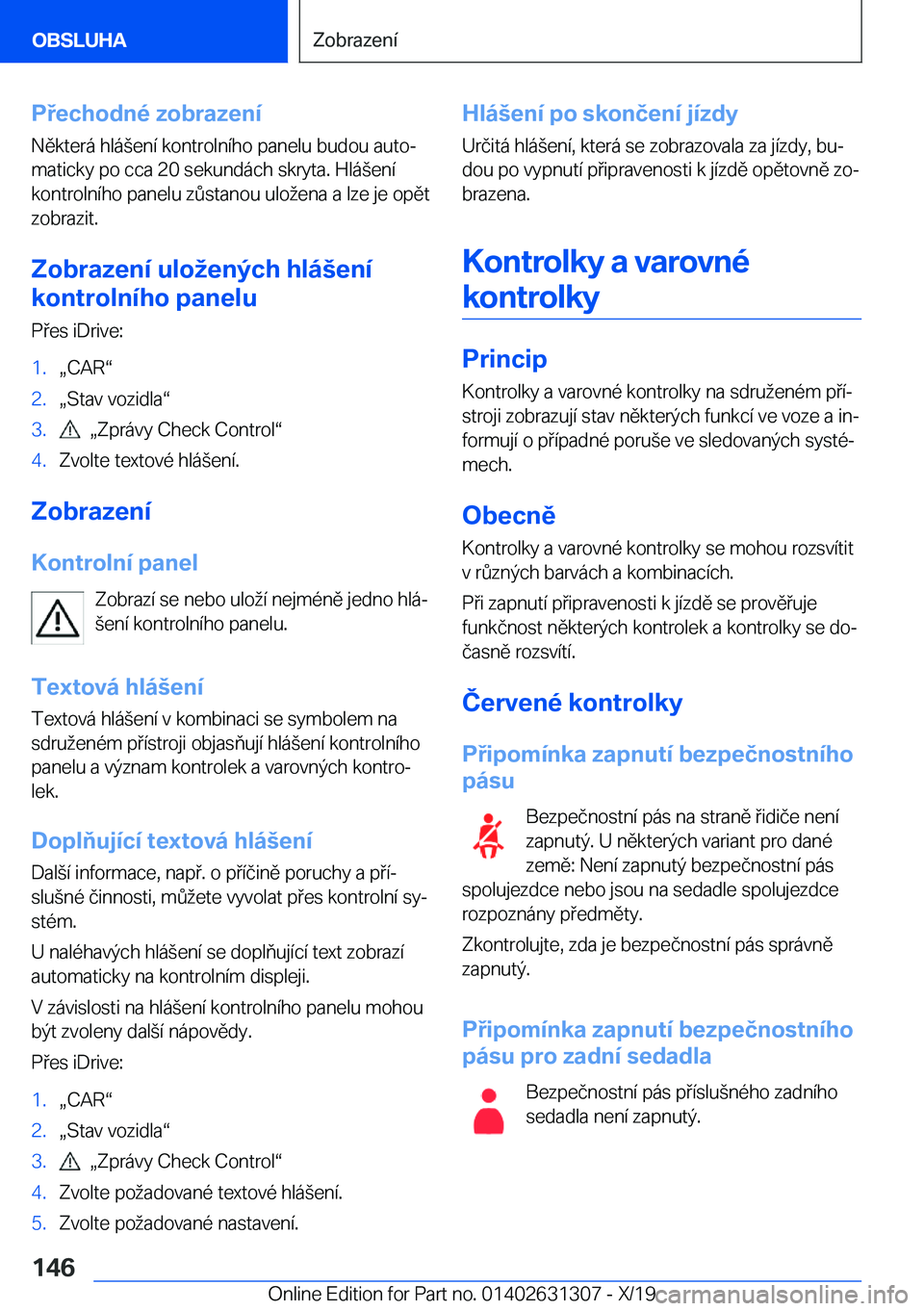 BMW M8 2020  Návod na použití (in Czech) �P�e�c�h�o�d�n�