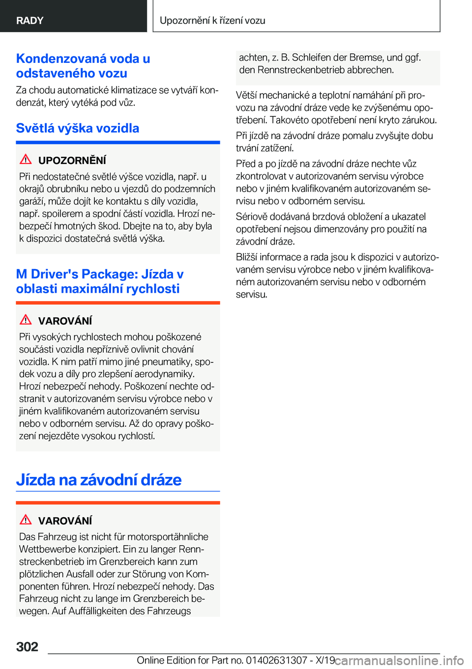 BMW M8 2020  Návod na použití (in Czech) �K�o�n�d�e�n�z�o�v�a�n�