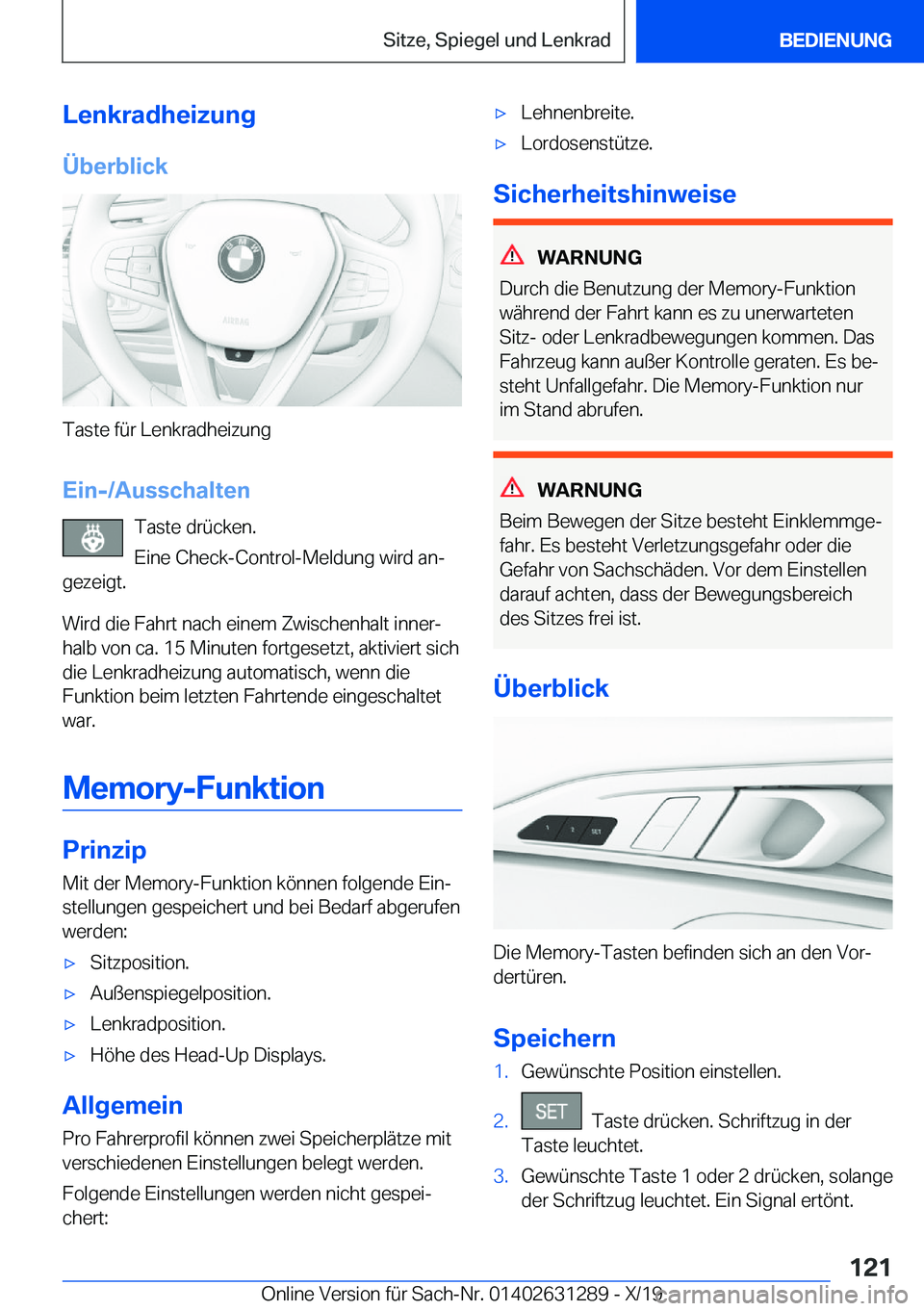 BMW M8 2020  Betriebsanleitungen (in German) �L�e�n�k�r�a�d�h�e�i�z�u�n�g
�