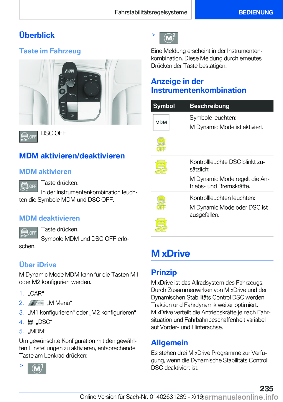 BMW M8 2020  Betriebsanleitungen (in German) �