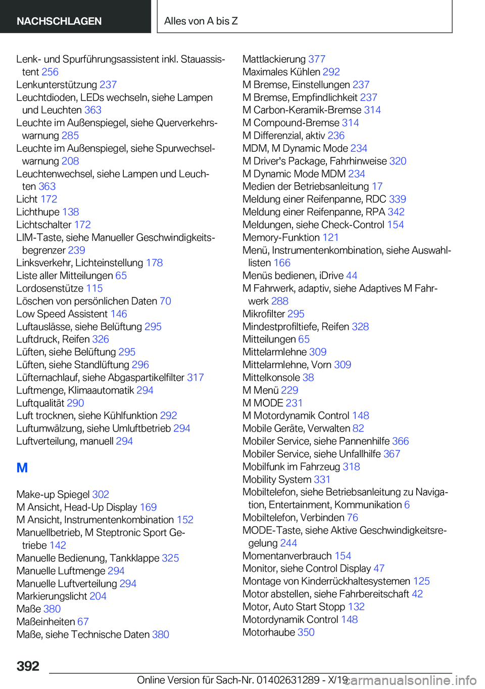 BMW M8 2020  Betriebsanleitungen (in German) �L�e�n�k�-��u�n�d��S�p�u�r�f�