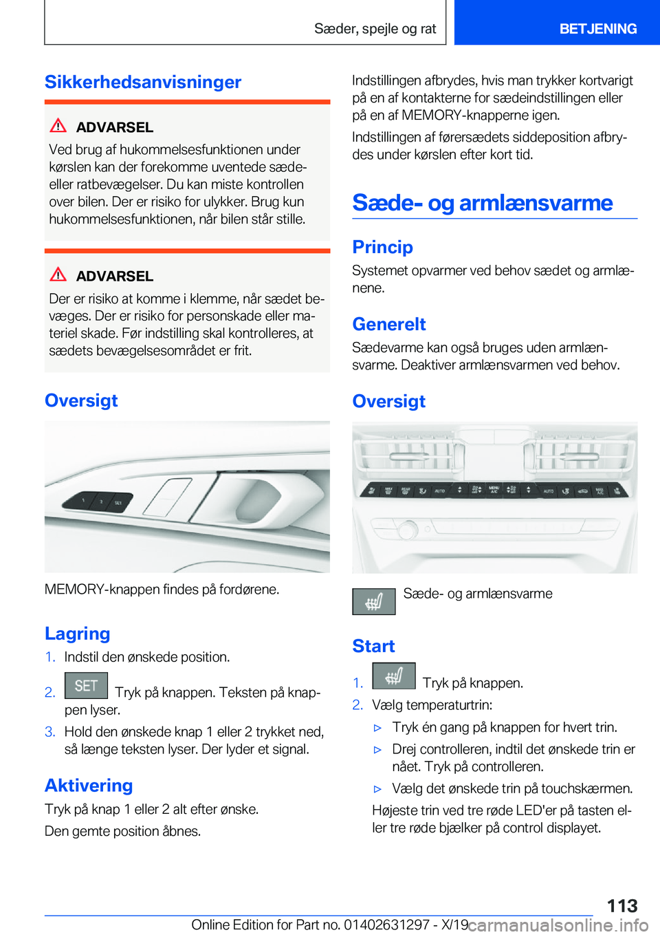 BMW M8 2020  InstruktionsbØger (in Danish) �S�i�k�k�e�r�h�e�d�s�a�n�v�i�s�n�i�n�g�e�r
�A�D�V�A�R�S�E�L
�V�e�d��b�r�u�g��a�f��h�u�k�o�m�m�e�l�s�e�s�f�u�n�k�t�i�o�n�e�n��u�n�d�e�r �k�