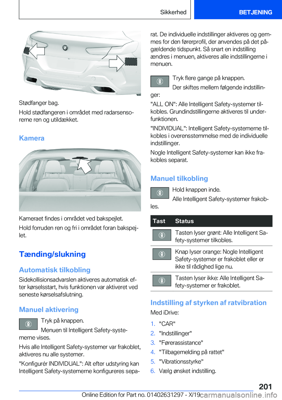 BMW M8 2020  InstruktionsbØger (in Danish) �S�t�