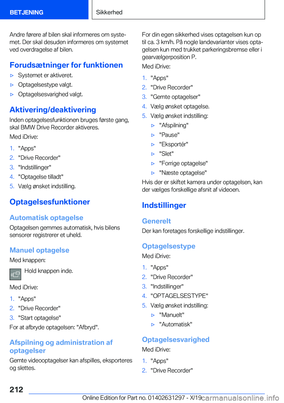 BMW M8 2020  InstruktionsbØger (in Danish) �A�n�d�r�e��f�