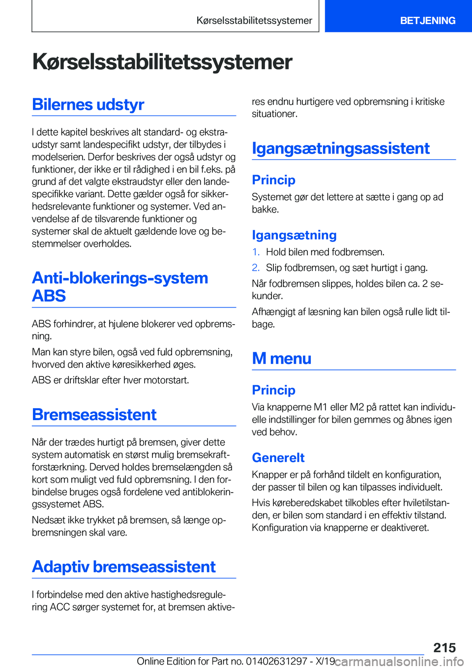 BMW M8 2020  InstruktionsbØger (in Danish) �K�