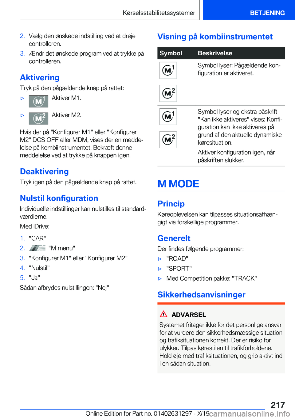 BMW M8 2020  InstruktionsbØger (in Danish) �2�.�V�æ�l�g��d�e�n��