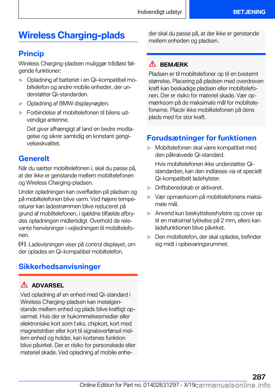 BMW M8 2020  InstruktionsbØger (in Danish) �W�i�r�e�l�e�s�s��C�h�a�r�g�i�n�g�-�p�l�a�d�s
�P�r�i�n�c�i�p�W�i�r�e�l�e�s�s��C�h�a�r�g�i�n�g�-�p�l�a�d�s�e�n��m�u�l�i�g�g�