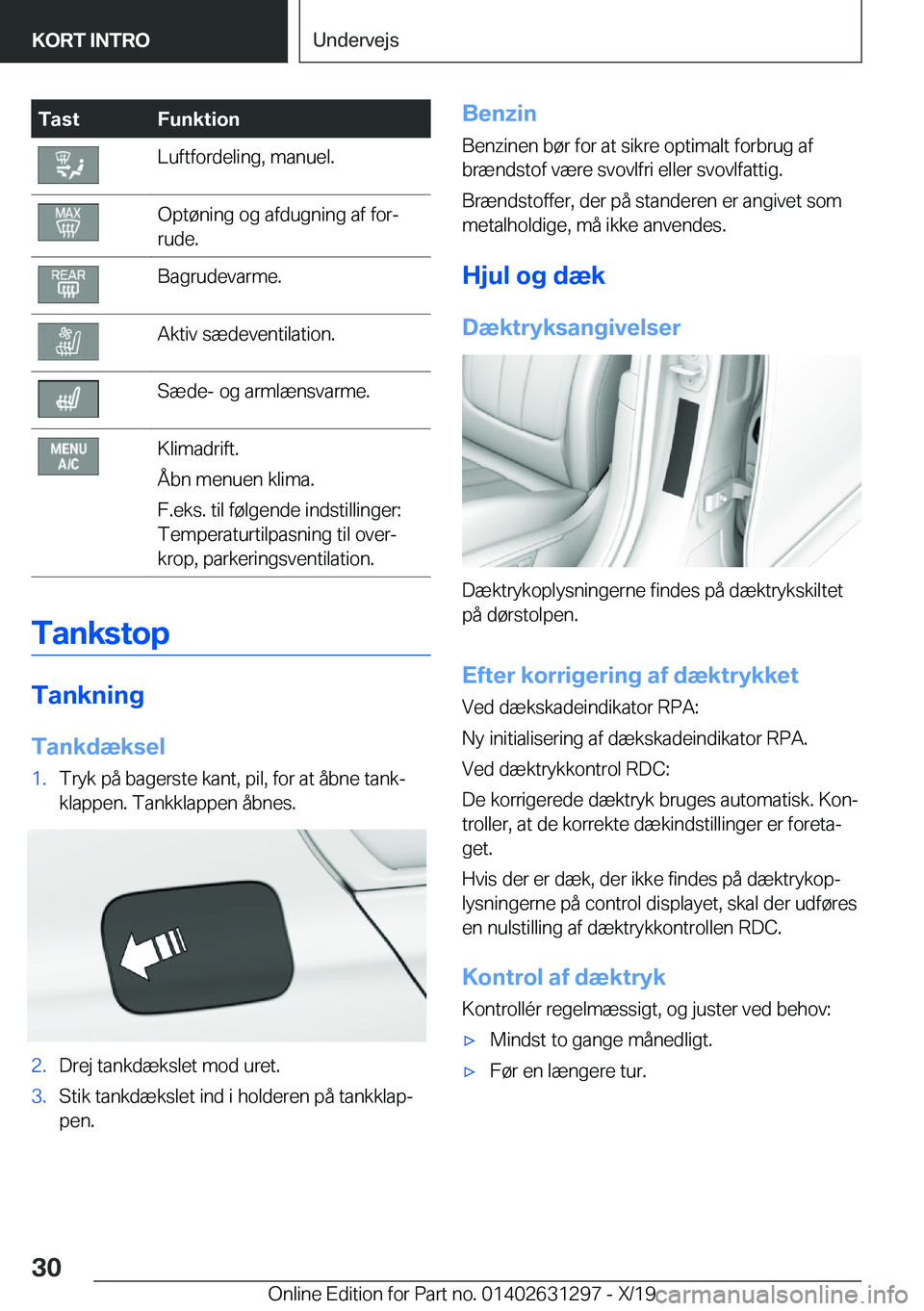 BMW M8 2020  InstruktionsbØger (in Danish) �T�a�s�t�F�u�n�k�t�i�o�n�L�u�f�t�f�o�r�d�e�l�i�n�g�,��m�a�n�u�e�l�.�O�p�t�