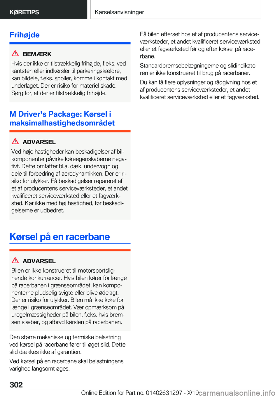 BMW M8 2020  InstruktionsbØger (in Danish) �F�r�i�h�