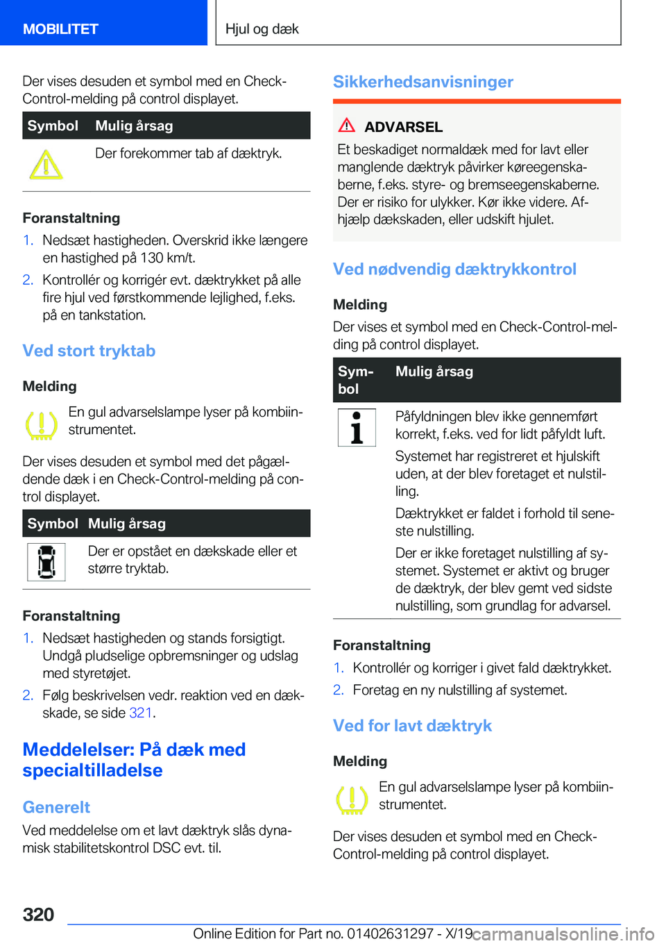 BMW M8 2020  InstruktionsbØger (in Danish) �D�e�r��v�i�s�e�s��d�e�s�u�d�e�n��e�t��s�y�m�b�o�l��m�e�d��e�n��C�h�e�c�k�-�C�o�n�t�r�o�l�-�m�e�l�d�i�n�g��p�å��c�o�n�t�r�o�l��d�i�s�p�l�a�y�e�t�.�S�y�m�b�o�l�M�u�l�i�g��å�r�s�a�g�D�e�r�