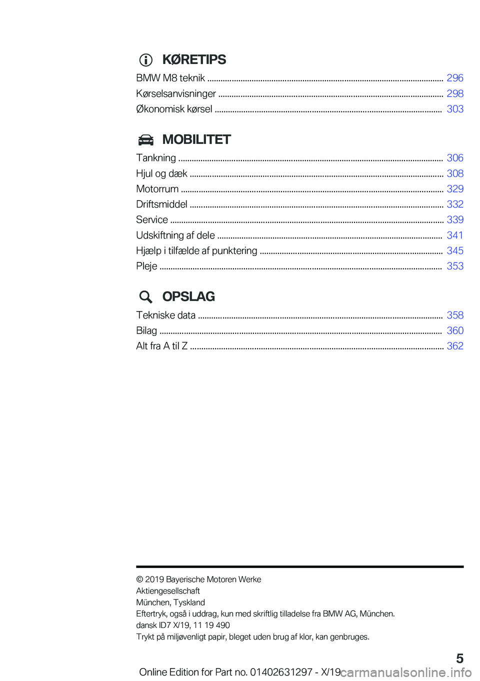 BMW M8 2020  InstruktionsbØger (in Danish) �K�