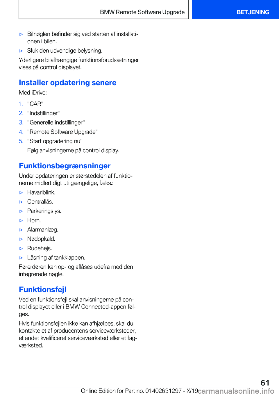 BMW M8 2020  InstruktionsbØger (in Danish) 'x�B�i�l�n�