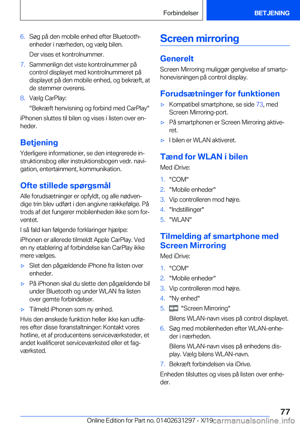 BMW M8 2020  InstruktionsbØger (in Danish) �6�.�S�