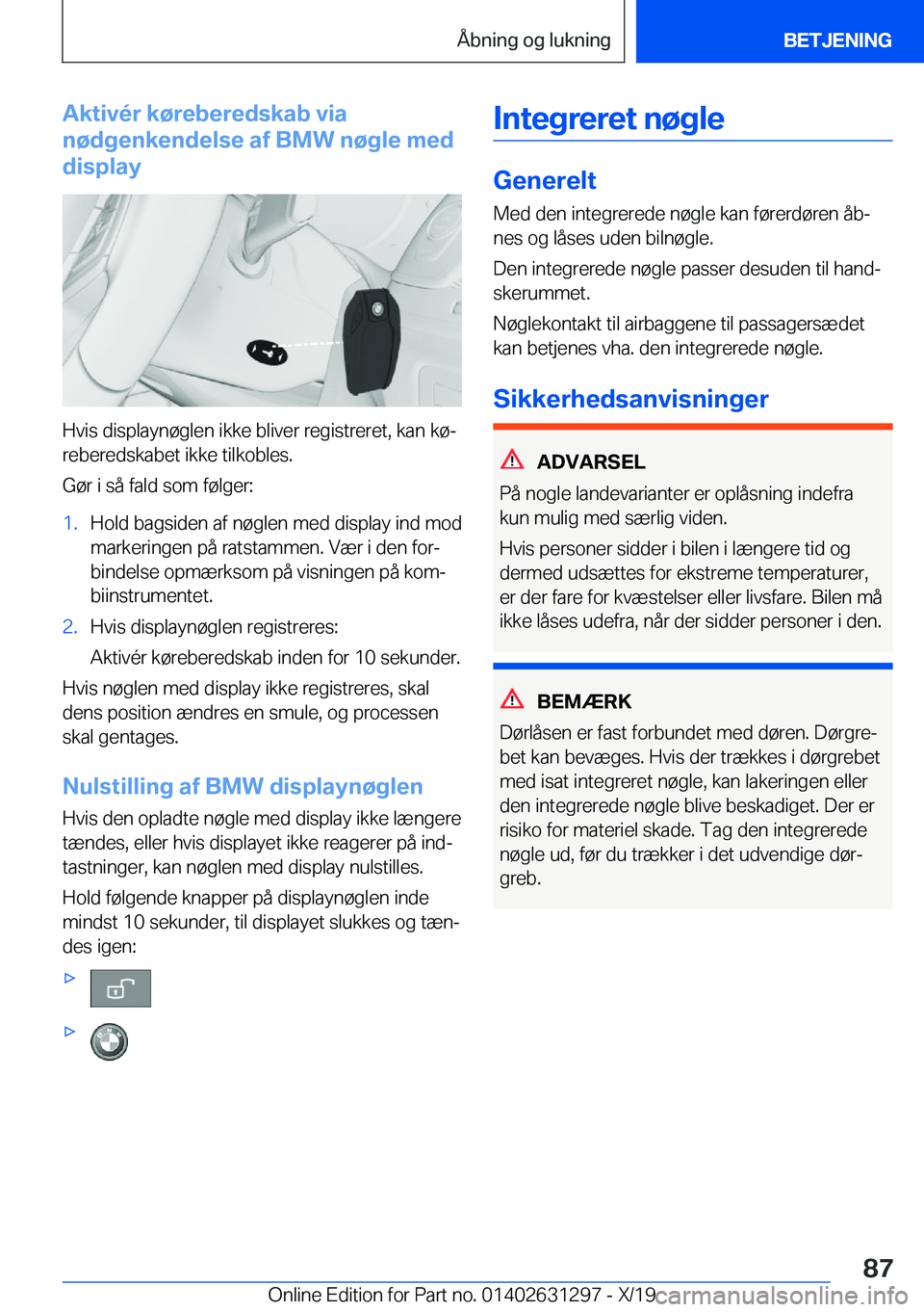 BMW M8 2020  InstruktionsbØger (in Danish) �A�k�t�i�v�