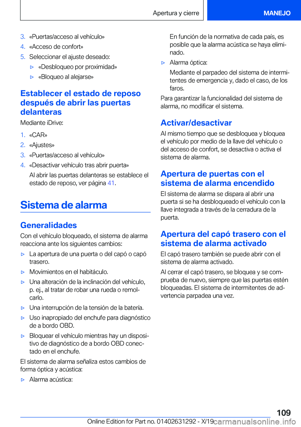 BMW M8 2020  Manuales de Empleo (in Spanish) �3�.�«�P�u�e�r�t�a�s�/�a�c�c�e�s�o��a�l��v�e�h�