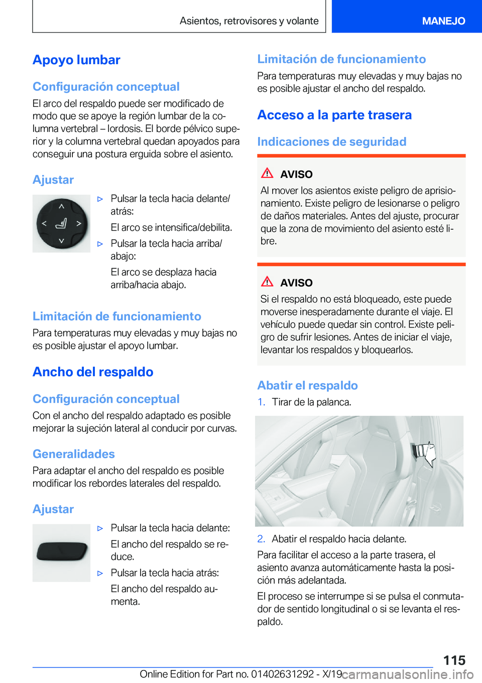 BMW M8 2020  Manuales de Empleo (in Spanish) �A�p�o�y�o��l�u�m�b�a�r
�C�o�n�f�i�g�u�r�a�c�i�