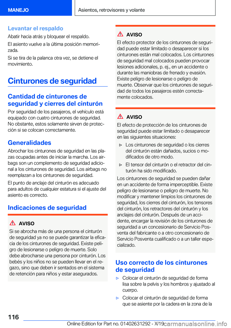 BMW M8 2020  Manuales de Empleo (in Spanish) �L�e�v�a�n�t�a�r��e�l��r�e�s�p�a�l�d�o
�A�b�a�t�i�r��h�a�c�i�a��a�t�r�