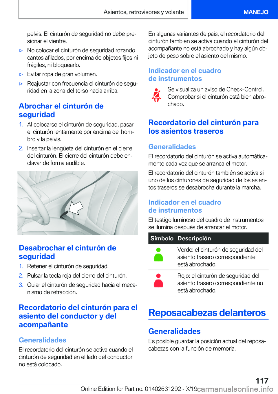 BMW M8 2020  Manuales de Empleo (in Spanish) �p�e�l�v�i�s�.��E�l��c�i�n�t�u�r�