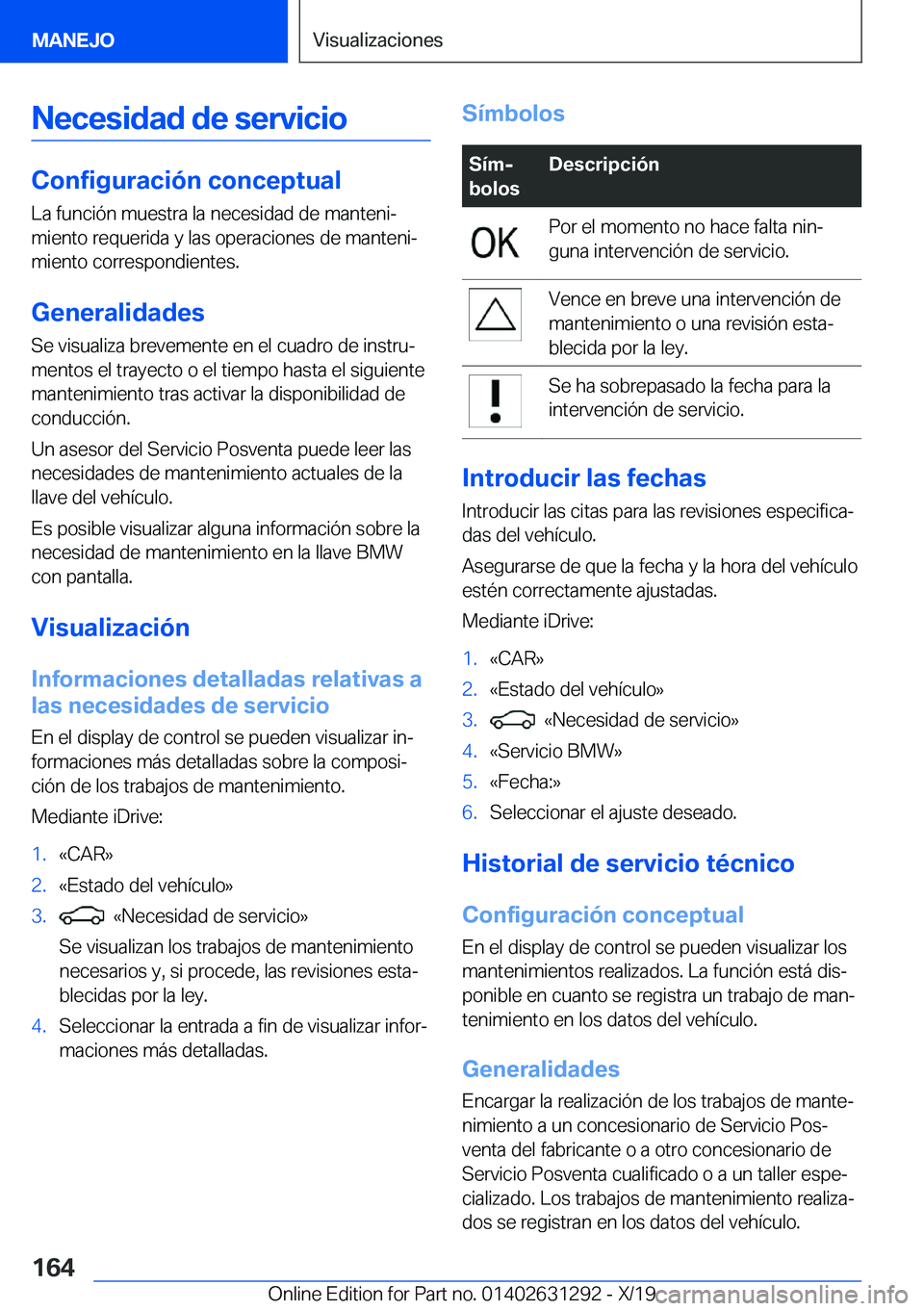 BMW M8 2020  Manuales de Empleo (in Spanish) �N�e�c�e�s�i�d�a�d��d�e��s�e�r�v�i�c�i�o
�C�o�n�f�i�g�u�r�a�c�i�