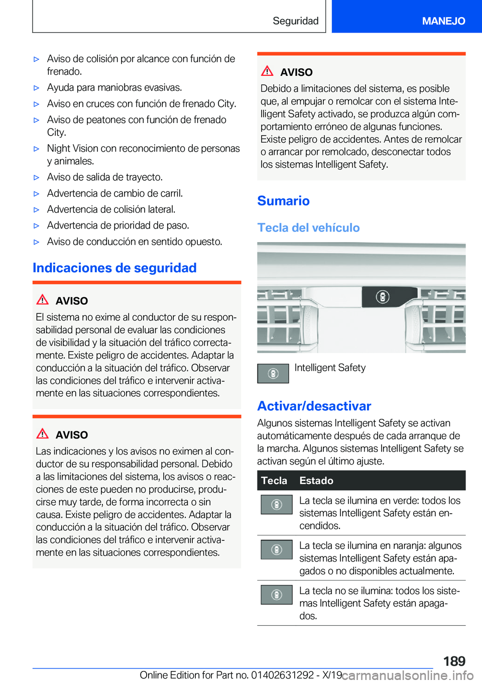 BMW M8 2020  Manuales de Empleo (in Spanish) x�A�v�i�s�o��d�e��c�o�l�i�s�i�