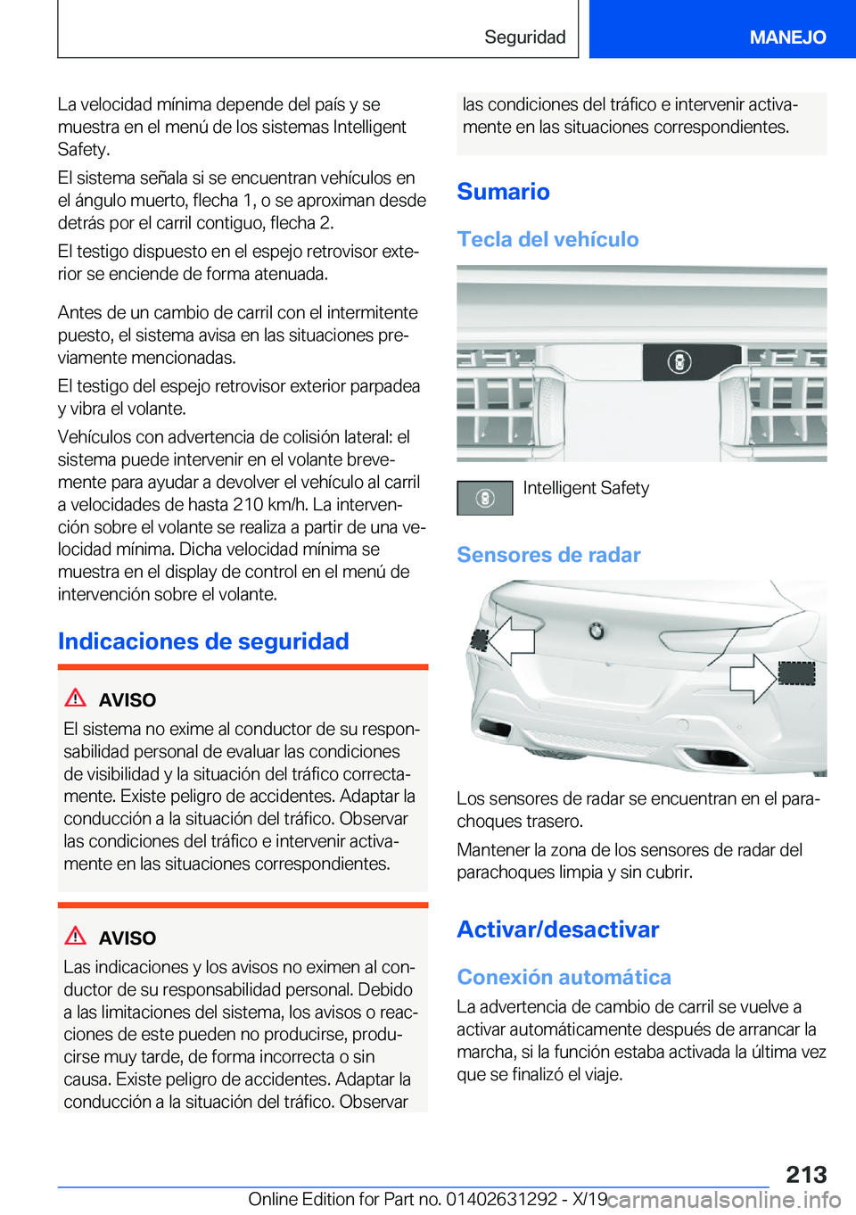 BMW M8 2020  Manuales de Empleo (in Spanish) �L�a��v�e�l�o�c�i�d�a�d��m�