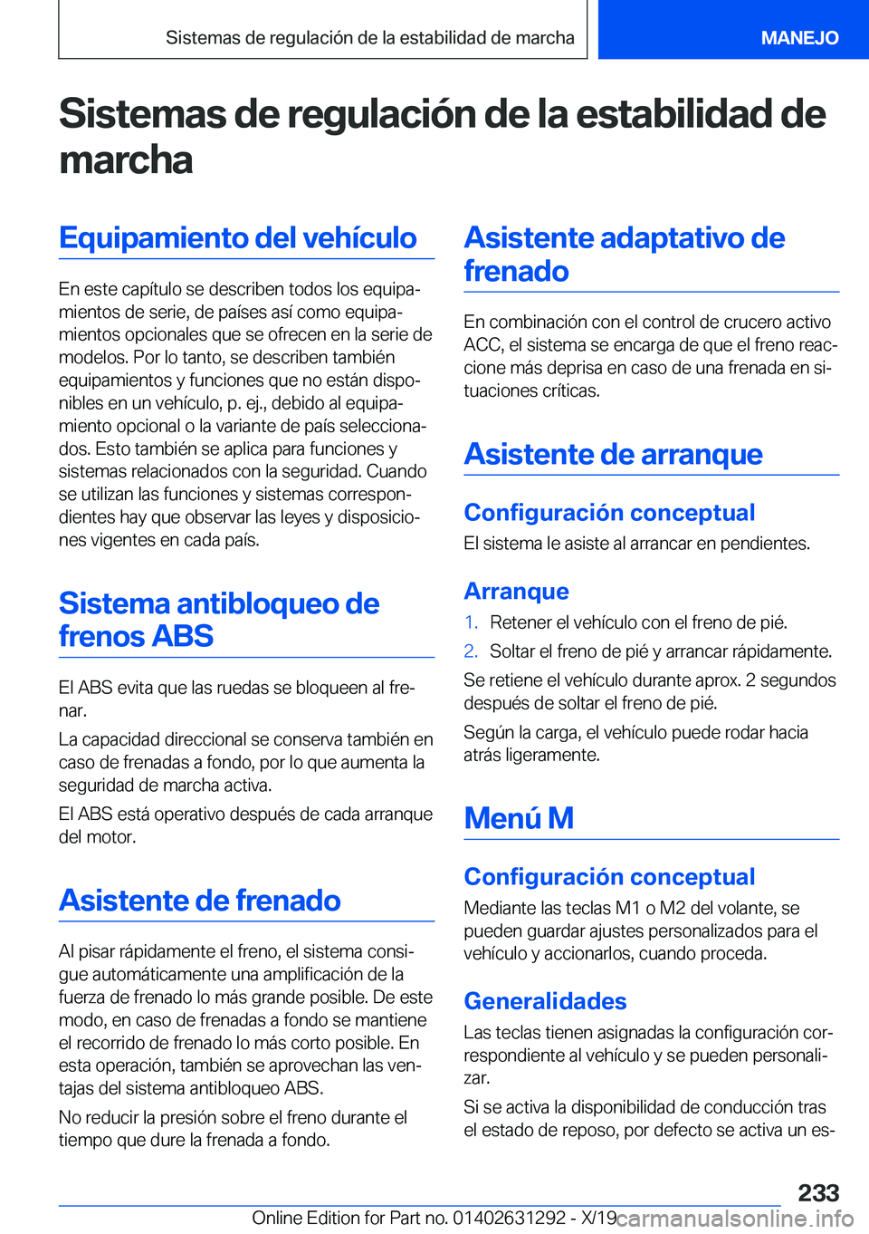 BMW M8 2020  Manuales de Empleo (in Spanish) �S�i�s�t�e�m�a�s��d�e��r�e�g�u�l�a�c�i�