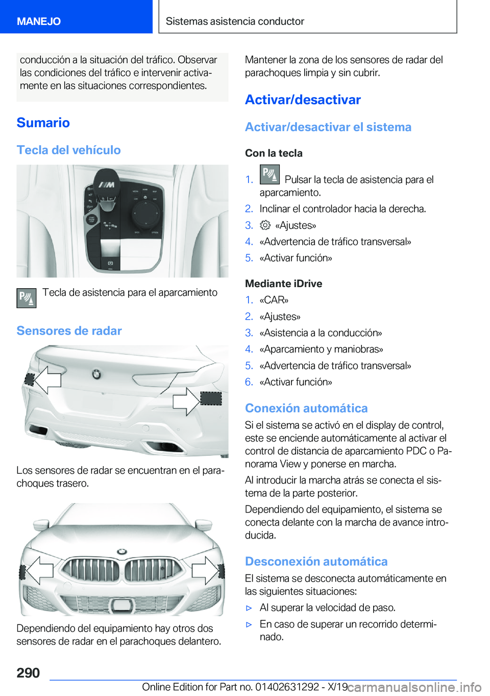 BMW M8 2020  Manuales de Empleo (in Spanish) �c�o�n�d�u�c�c�i�