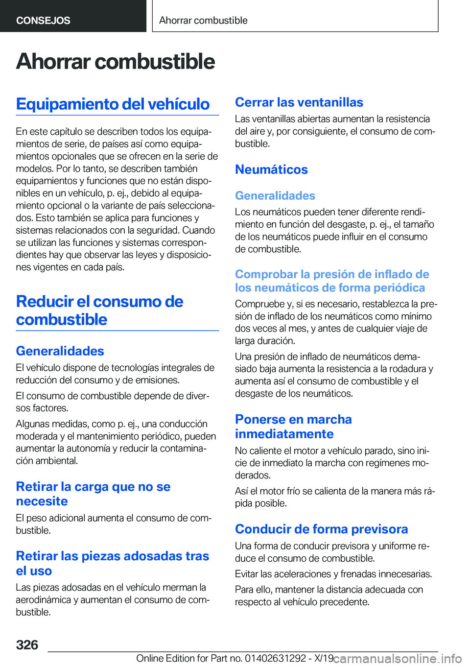 BMW M8 2020  Manuales de Empleo (in Spanish) �A�h�o�r�r�a�r��c�o�m�b�u�s�t�i�b�l�e�E�q�u�i�p�a�m�i�e�n�t�o��d�e�l��v�e�h�