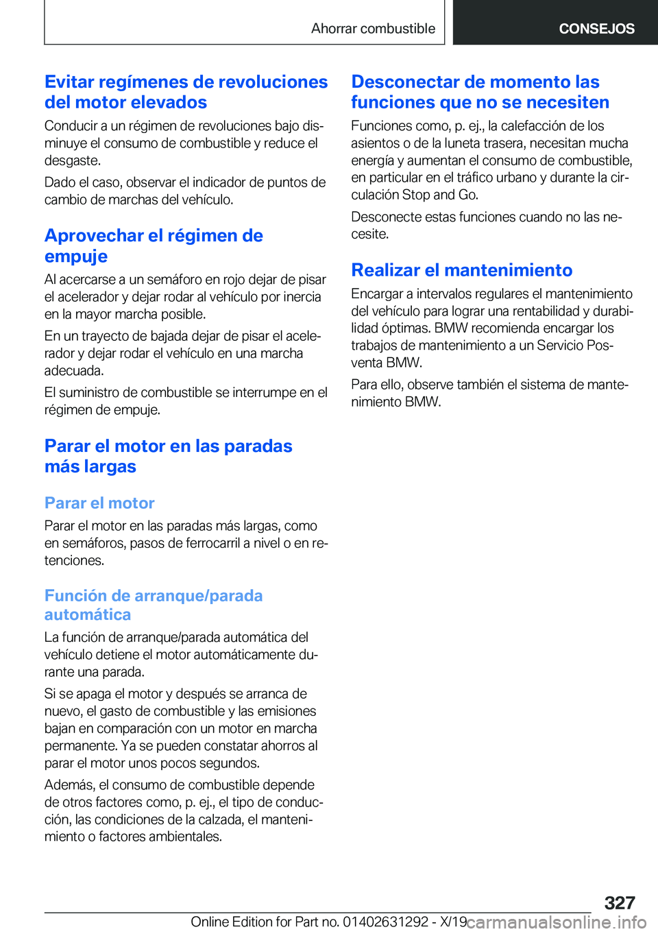 BMW M8 2020  Manuales de Empleo (in Spanish) �E�v�i�t�a�r��r�e�g�