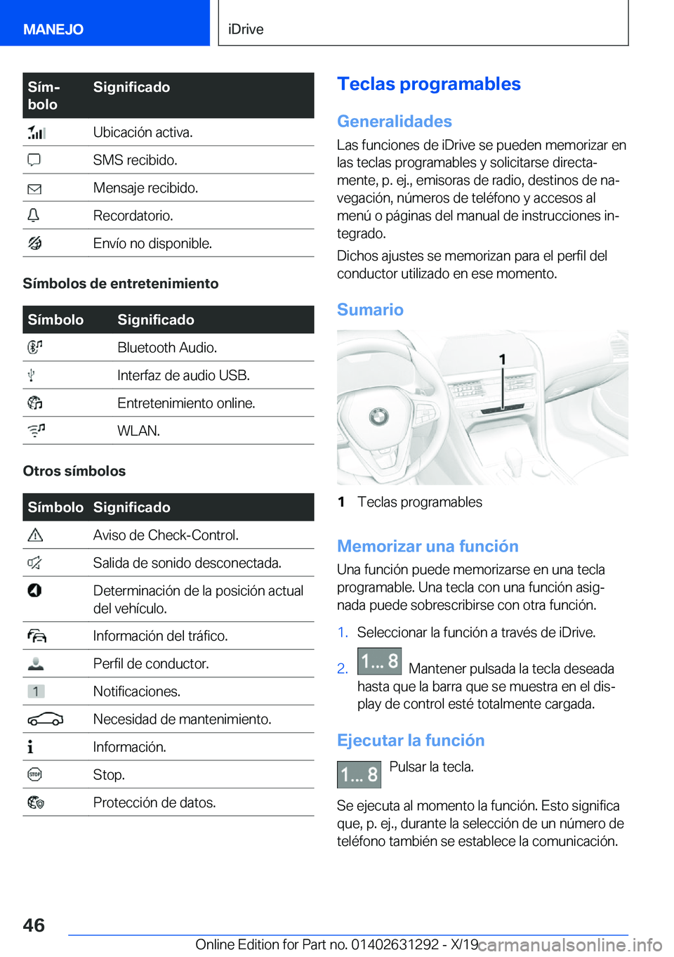BMW M8 2020  Manuales de Empleo (in Spanish) �S�