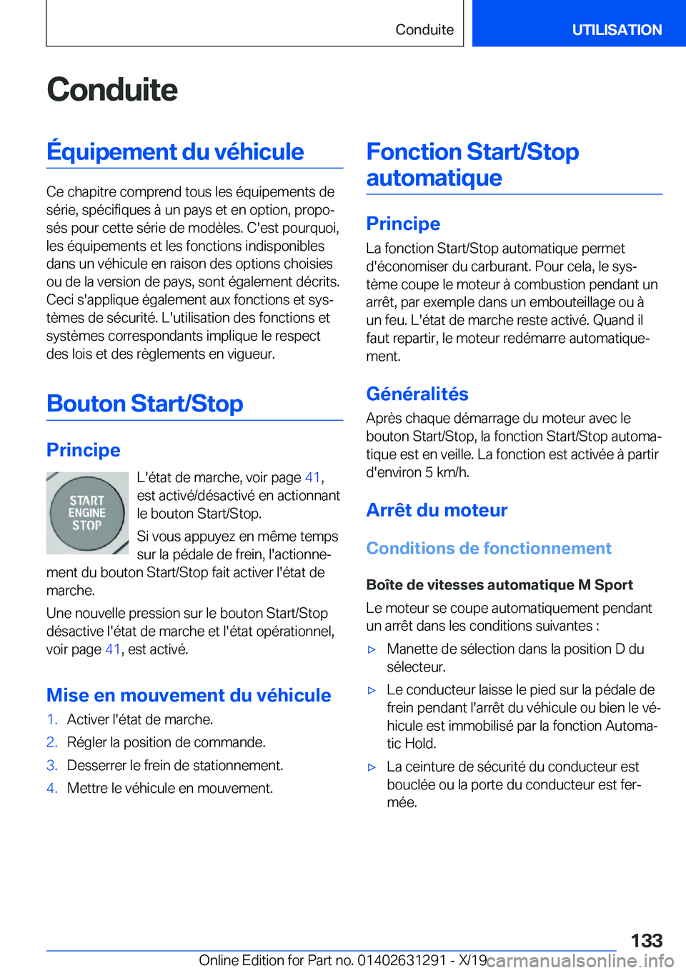 BMW M8 2020  Notices Demploi (in French) �C�o�n�d�u�i�t�e�