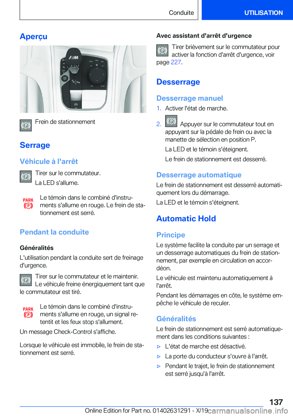 BMW M8 2020  Notices Demploi (in French) �A�p�e�r�ç�u
�F�r�e�i�n��d�e��s�t�a�t�i�o�n�n�e�m�e�n�t
�S�e�r�r�a�g�e
�V�é�h�i�c�u�l�e��
