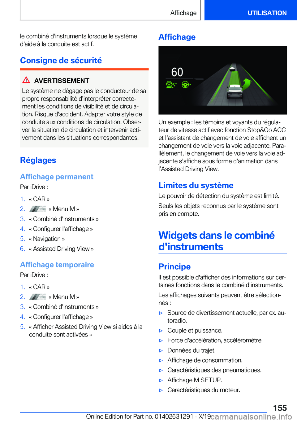 BMW M8 2020  Notices Demploi (in French) �l�e��c�o�m�b�i�n�é��ds�i�n�s�t�r�u�m�e�n�t�s��l�o�r�s�q�u�e��l�e��s�y�s�t�è�m�e�ds�a�i�d�e��