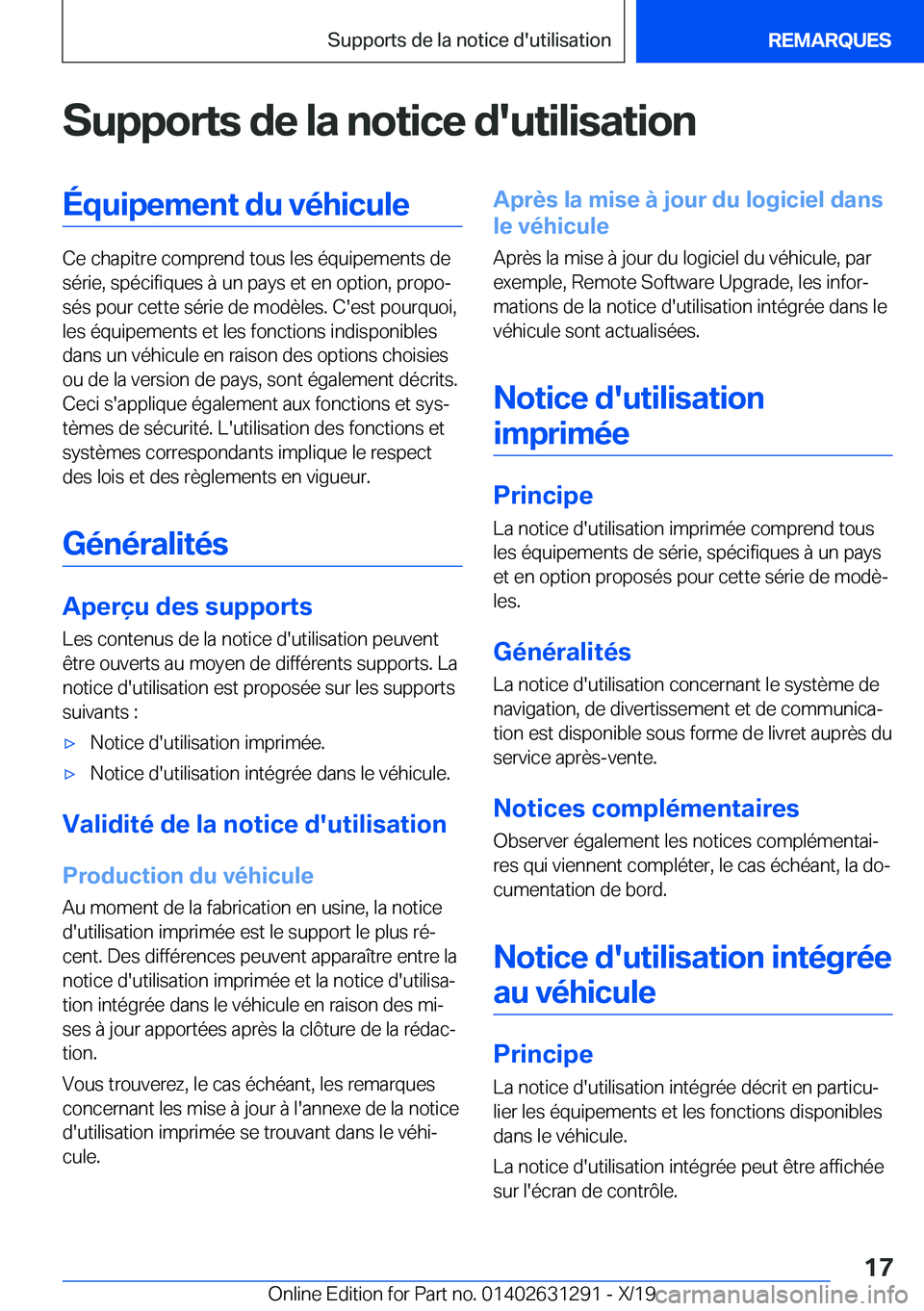 BMW M8 2020  Notices Demploi (in French) �S�u�p�p�o�r�t�s��d�e��l�a��n�o�t�i�c�e��d�'�u�t�i�l�i�s�a�t�i�o�n�