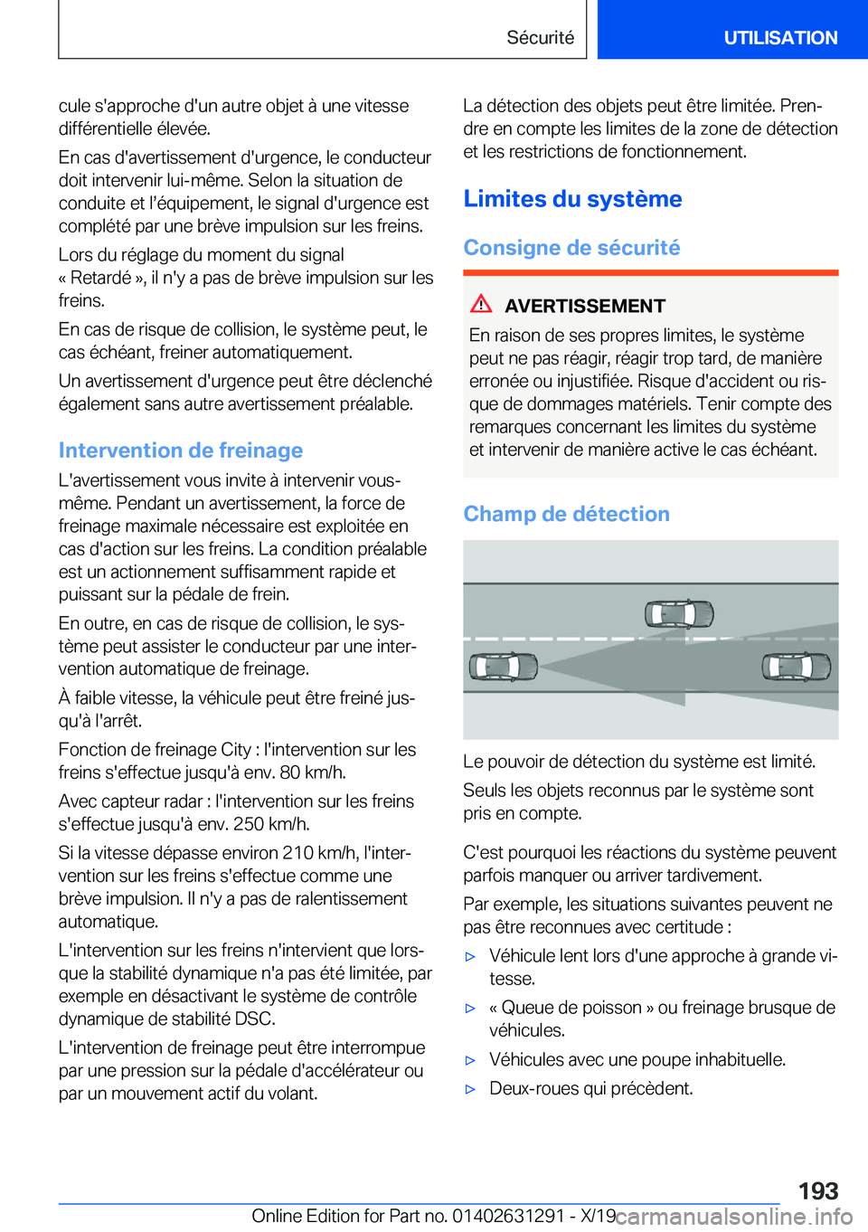 BMW M8 2020  Notices Demploi (in French) �c�u�l�e��s�'�a�p�p�r�o�c�h�e��d�'�u�n��a�u�t�r�e��o�b�j�e�t��