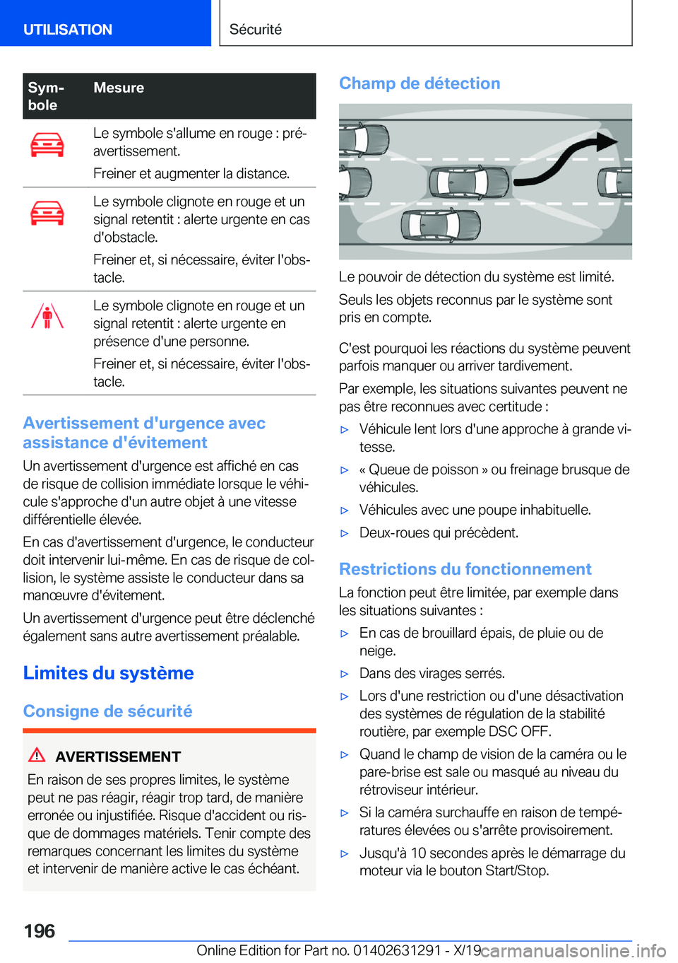 BMW M8 2020  Notices Demploi (in French) �S�y�mj
�b�o�l�e�M�e�s�u�r�e�L�e��s�y�m�b�o�l�e��s�'�a�l�l�u�m�e��e�n��r�o�u�g�e��:��p�r�é�-
�a�v�e�r�t�i�s�s�e�m�e�n�t�.
�F�r�e�i�n�e�r��e�t��a�u�g�m�e�n�t�e�r��l�a��d�i�s�t�a�n�c�e�.