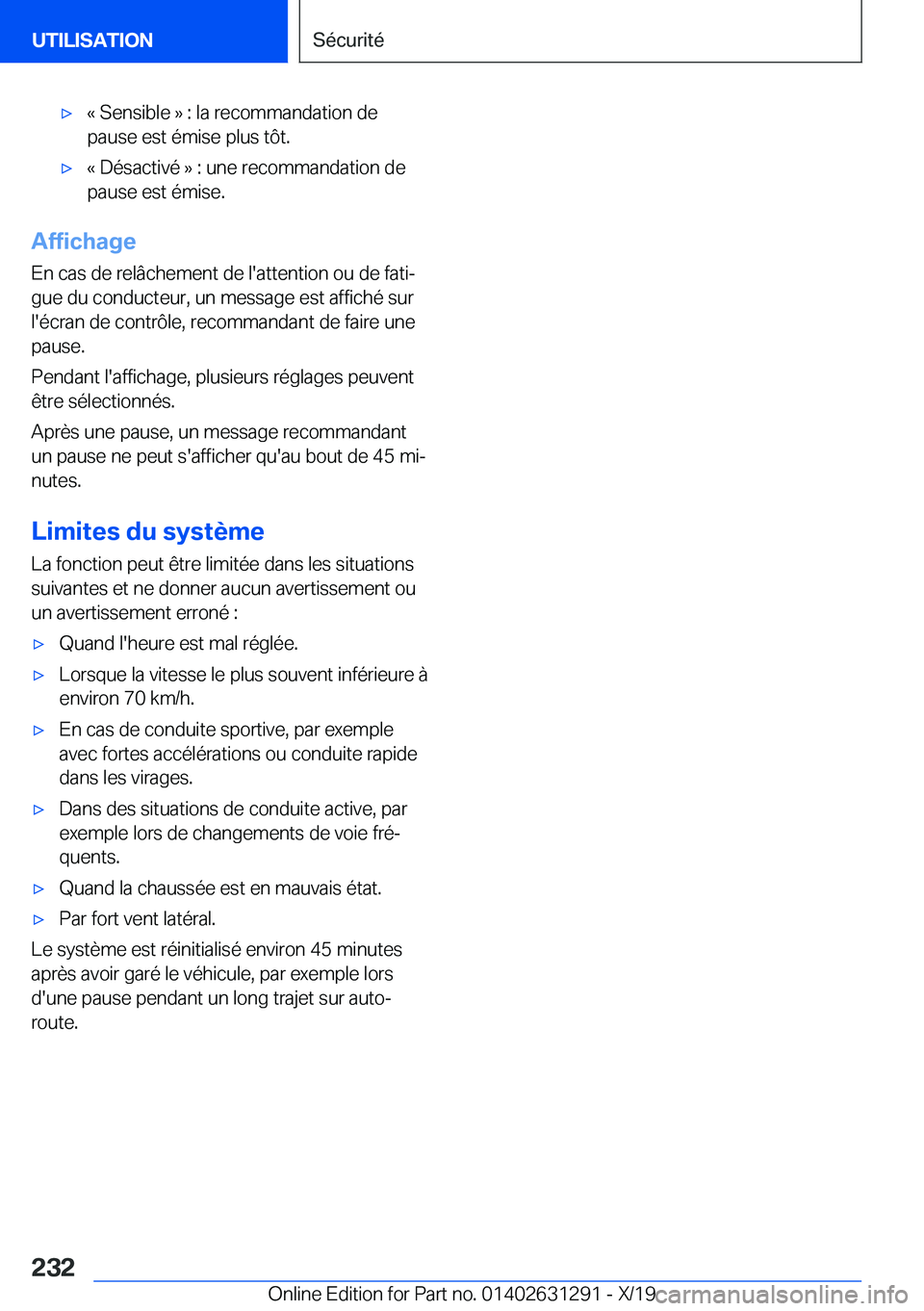 BMW M8 2020  Notices Demploi (in French) 'x�k��S�e�n�s�i�b�l�e��{��:��l�a��r�e�c�o�m�m�a�n�d�a�t�i�o�n��d�e
�p�a�u�s�e��e�s�t��é�m�i�s�e��p�l�u�s��t�