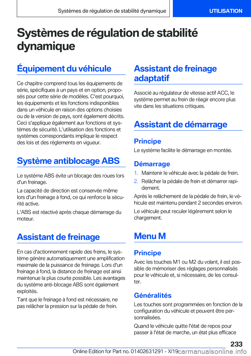 BMW M8 2020  Notices Demploi (in French) �S�y�s�t�è�m�e�s��d�e��r�é�g�u�l�a�t�i�o�n��d�e��s�t�a�b�i�l�i�t�é�d�y�n�a�m�i�q�u�e�