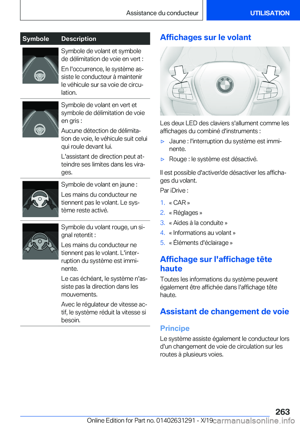 BMW M8 2020  Notices Demploi (in French) �S�y�m�b�o�l�e�D�e�s�c�r�i�p�t�i�o�n�S�y�m�b�o�l�e��d�e��v�o�l�a�n�t��e�t��s�y�m�b�o�l�e
�d�e��d�é�l�i�m�i�t�a�t�i�o�n��d�e��v�o�i�e��e�n��v�e�r�t��:
�E�n��l�'�o�c�c�u�r�r�e�n�c�e�,��