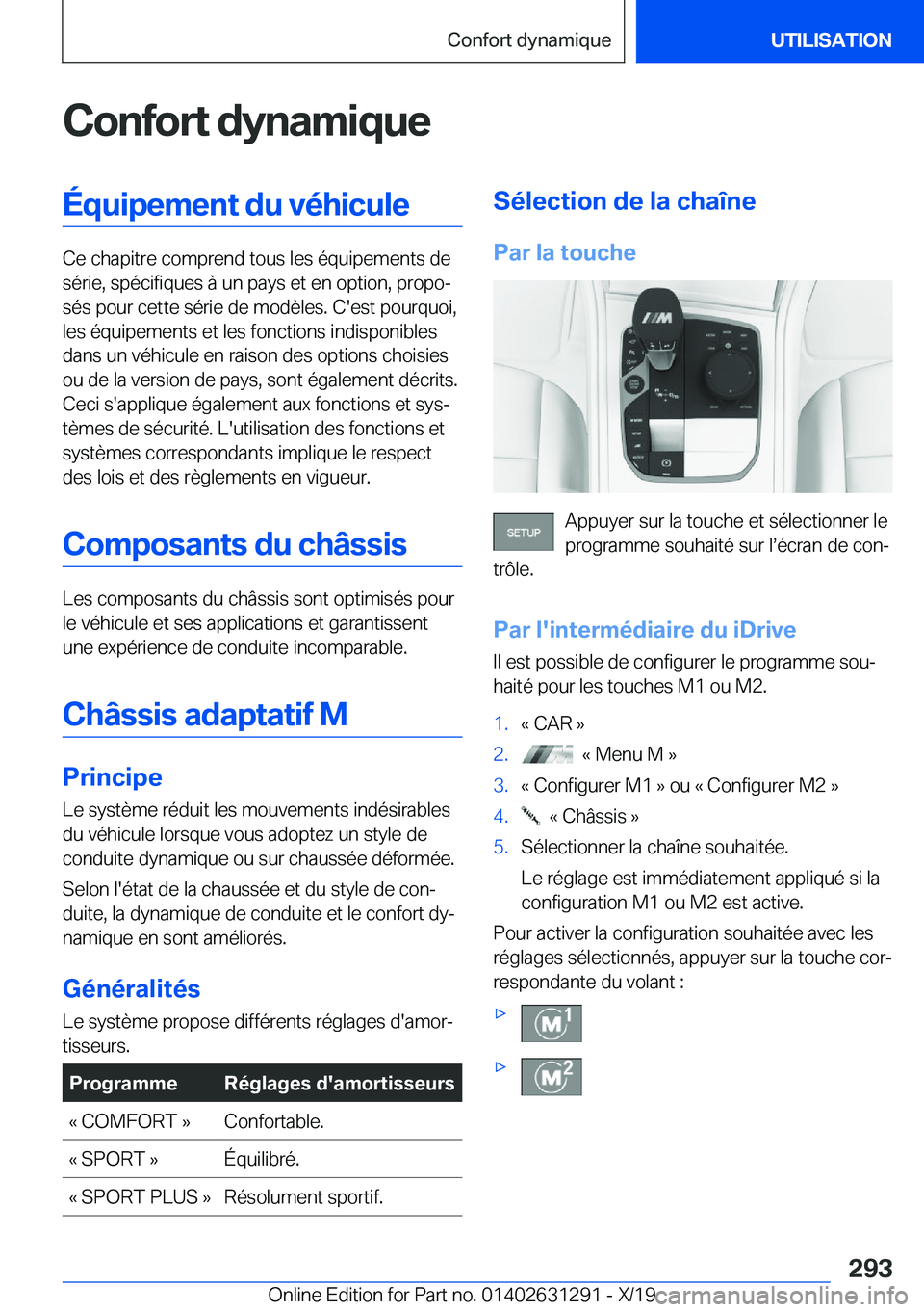 BMW M8 2020  Notices Demploi (in French) �C�o�n�f�o�r�t��d�y�n�a�m�i�q�u�e�