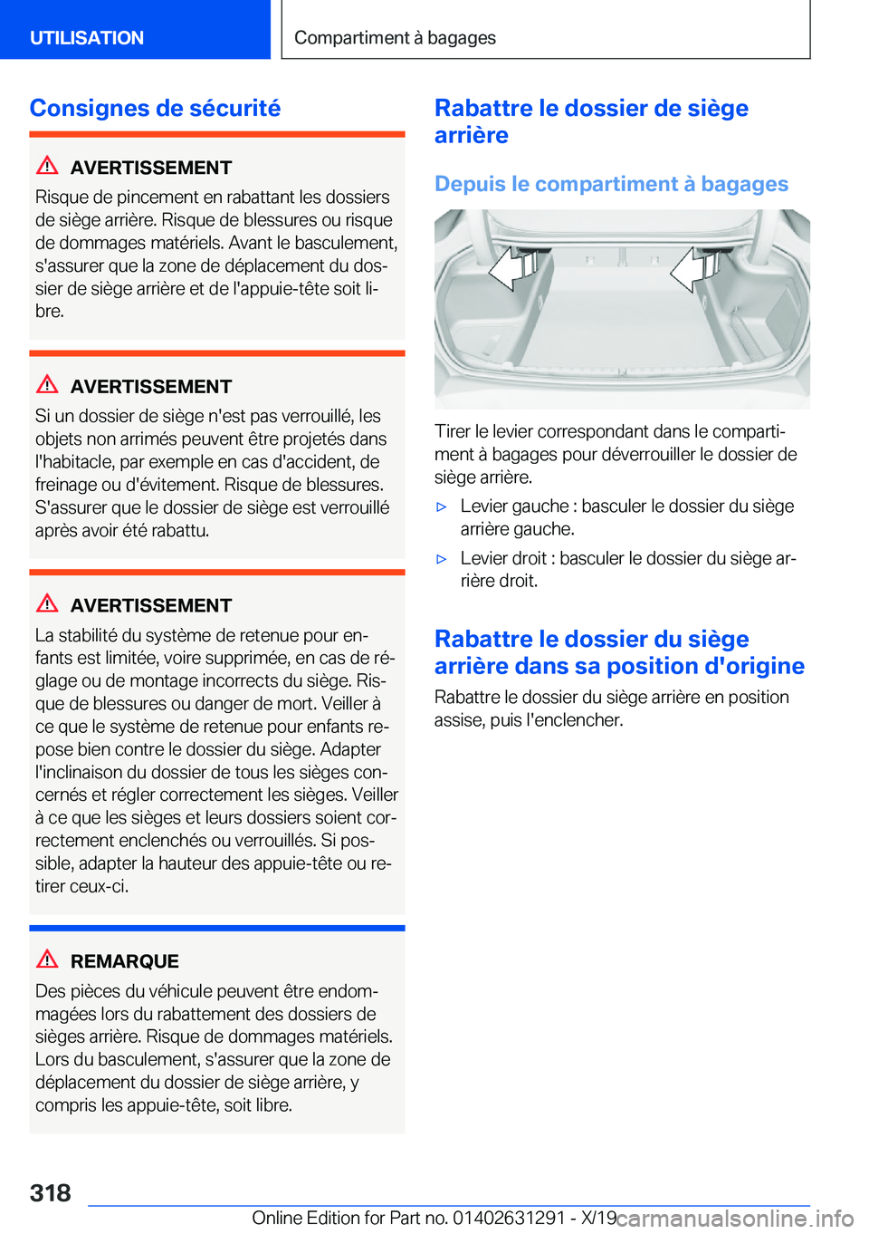 BMW M8 2020  Notices Demploi (in French) �C�o�n�s�i�g�n�e�s��d�e��s�é�c�u�r�i�t�é
�A�V�E�R�T�I�S�S�E�M�E�N�T
�R�i�s�q�u�e��d�e��p�i�n�c�e�m�e�n�t��e�n��r�a�b�a�t�t�a�n�t��l�e�s��d�o�s�s�i�e�r�s
�d�e��s�i�è�g�e��a�r�r�i�è�r�e�.�