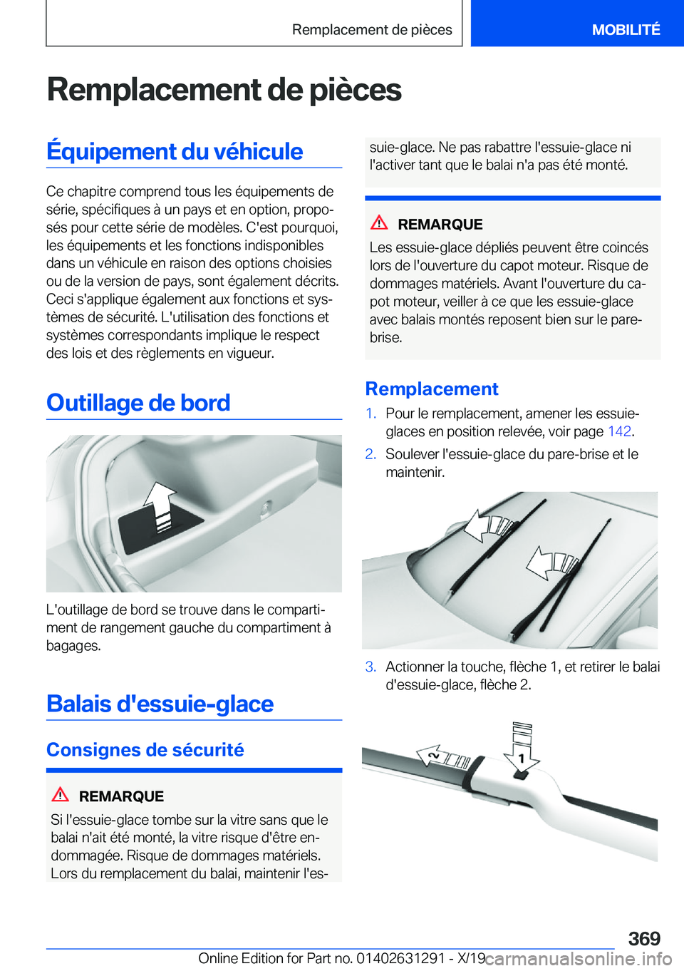 BMW M8 2020  Notices Demploi (in French) �R�e�m�p�l�a�c�e�m�e�n�t��d�e��p�i�è�c�e�s�