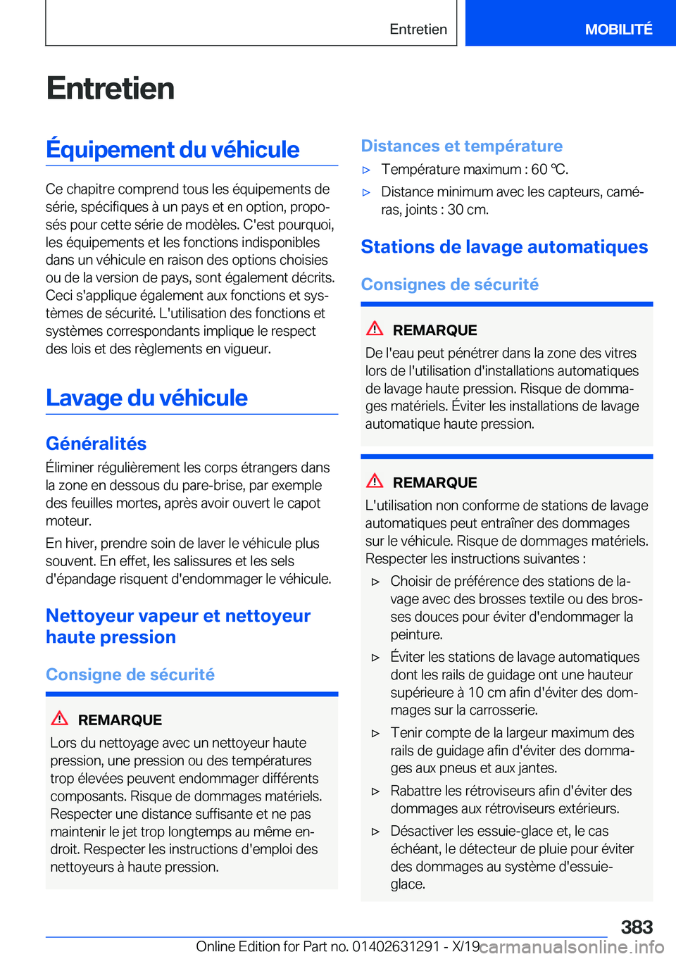 BMW M8 2020  Notices Demploi (in French) �E�n�t�r�e�t�i�e�n�