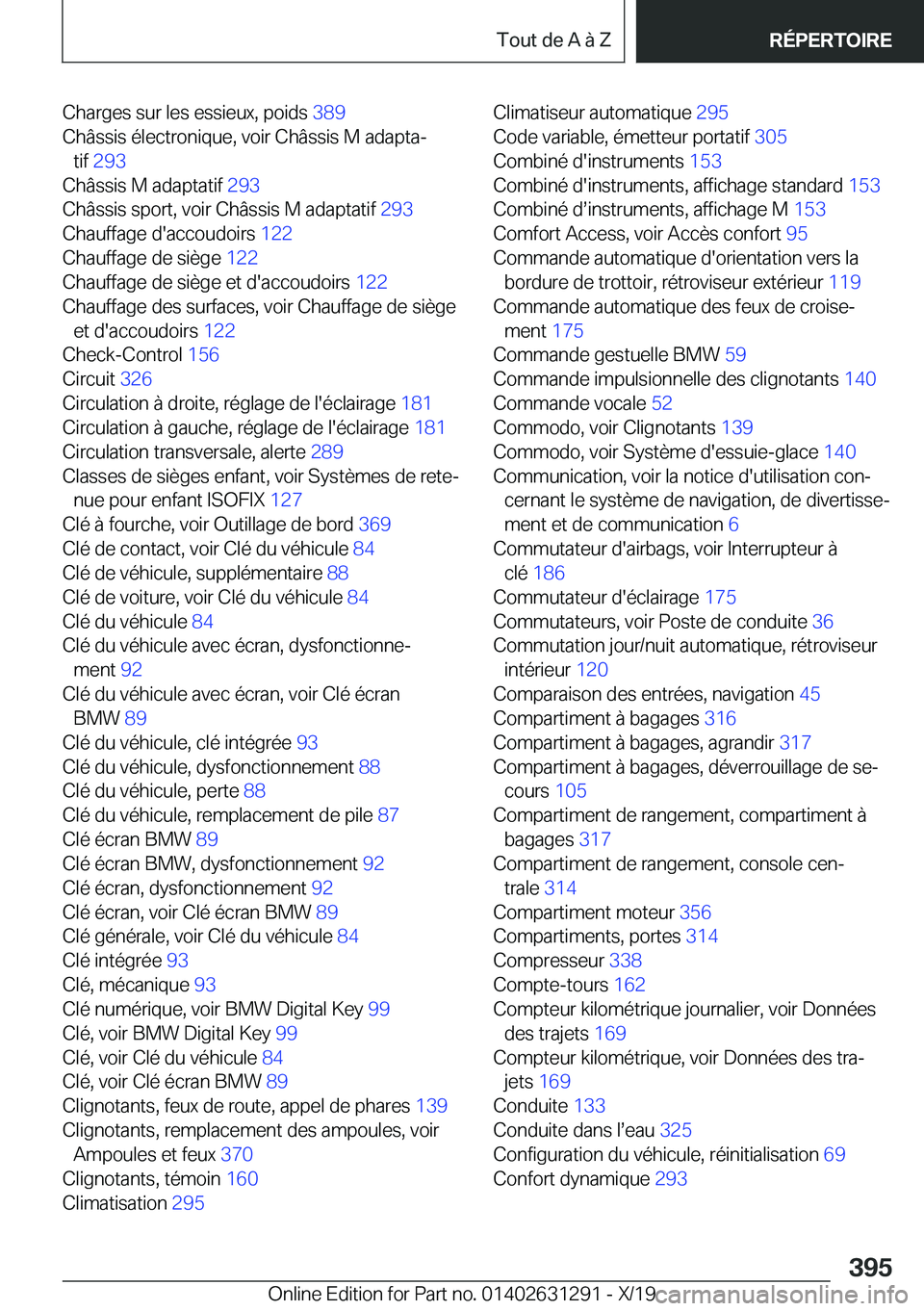 BMW M8 2020  Notices Demploi (in French) �C�h�a�r�g�e�s��s�u�r��l�e�s��e�s�s�i�e�u�x�,��p�o�i�d�s��3�8�9�
�C�h�
