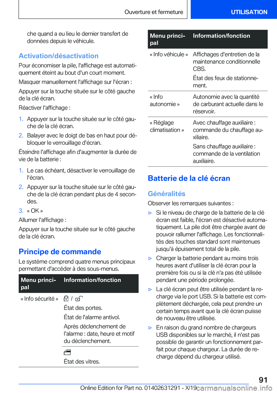 BMW M8 2020  Notices Demploi (in French) �c�h�e��q�u�a�n�d��a��e�u��l�i�e�u��l�e��d�e�r�n�i�e�r��t�r�a�n�s�f�e�r�t��d�e
�d�o�n�n�é�e�s��d�e�p�u�i�s��l�e��v�é�h�i�c�u�l�e�.
�A�c�t�i�v�a�t�i�o�n�/�d�é�s�a�c�t�i�v�a�t�i�o�n
�P�o�u